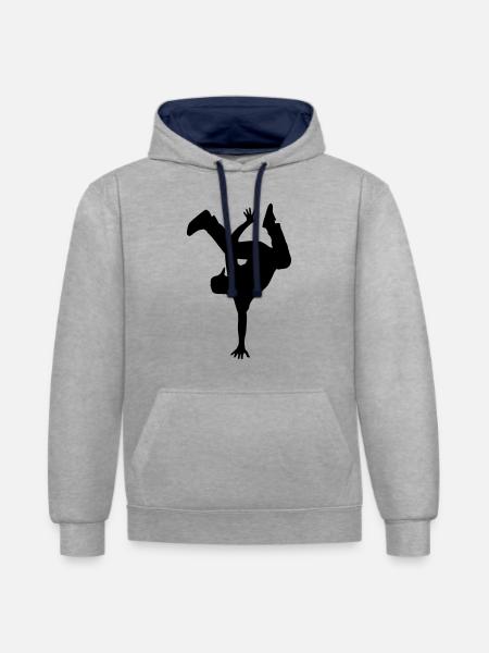 Hip hop - Sweat à capuche contrasté - gris chiné/bleu marine
