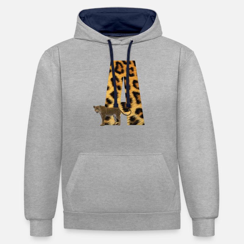 léopard un - Sweat à capuche contrasté - gris chiné/bleu marine