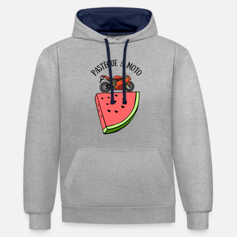 pastèque à moto - Sweat à capuche contrasté - gris chiné/bleu marine