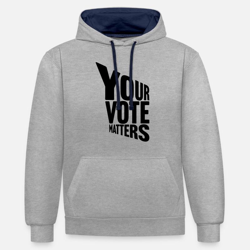 votre vote compte citation - Sweat à capuche contrasté - gris chiné/bleu marine