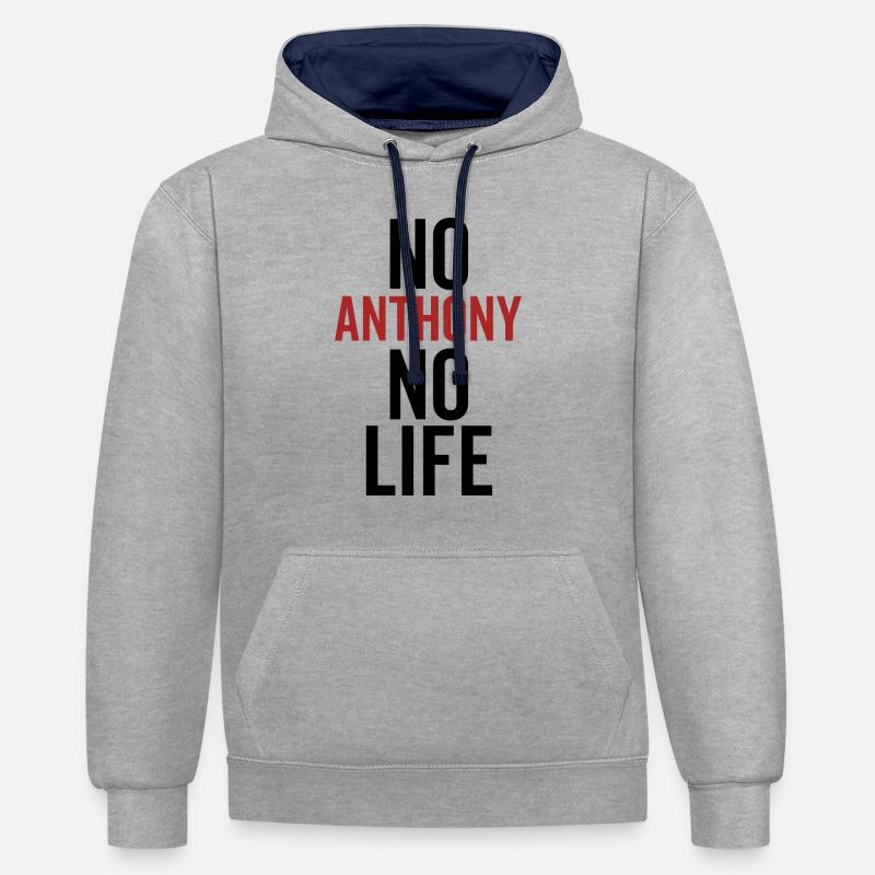 Pas d’Anthony pas de vie - Sweat à capuche contrasté - gris chiné/bleu marine