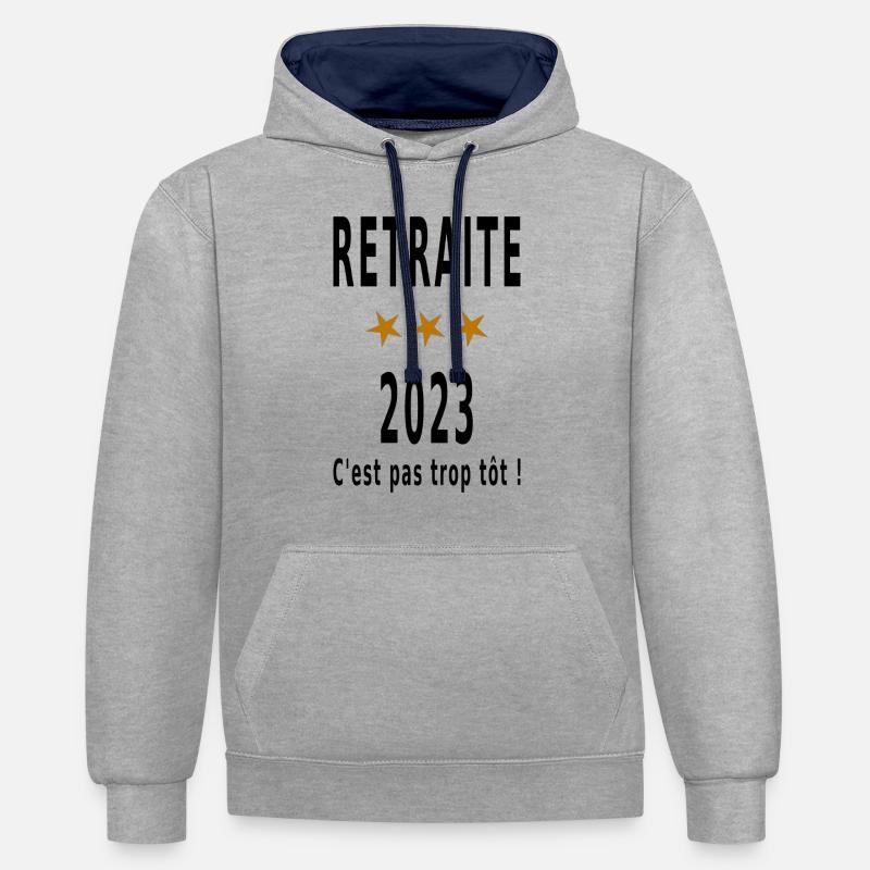 Retraite 2023 - c'est pas trop tôt ! - Sweat à capuche contrasté - gris chiné/bleu marine