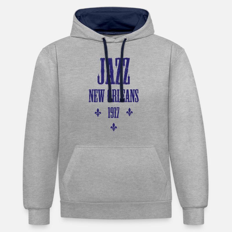 JAZZ NEW ORLEANS BLUE - Sweat à capuche contrasté - gris chiné/bleu marine
