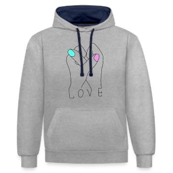 Amitié - Sweat à capuche contrasté - gris chiné/bleu marine - Devant - Liana (172cm) & Jaron (178cm)