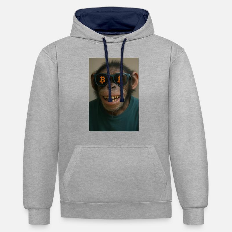 Bitcoin meets Monkey Joe - Kontrast-Hoodie - Grau meliert/Navy