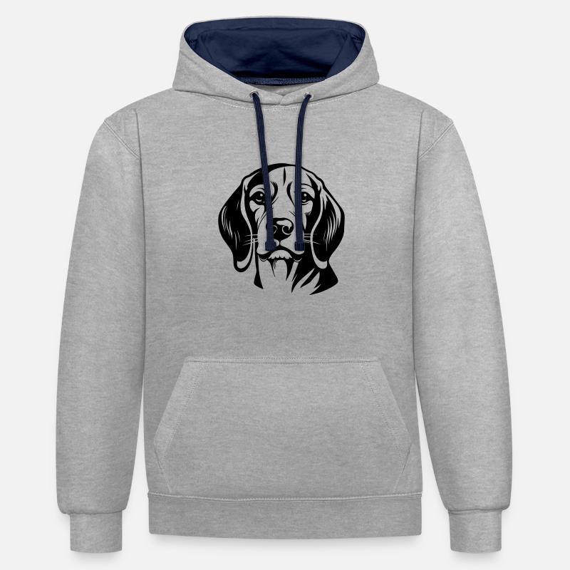 Tête de chien Beagle - Sweat à capuche contrasté - gris chiné/bleu marine