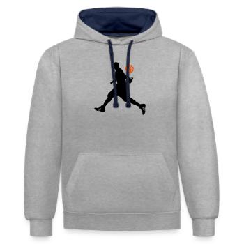 JOUEURS DE BASKET DÉPLACER - Sweat à capuche contrasté - gris chiné/bleu marine - Devant - Liana (172cm) & Jaron (178cm)