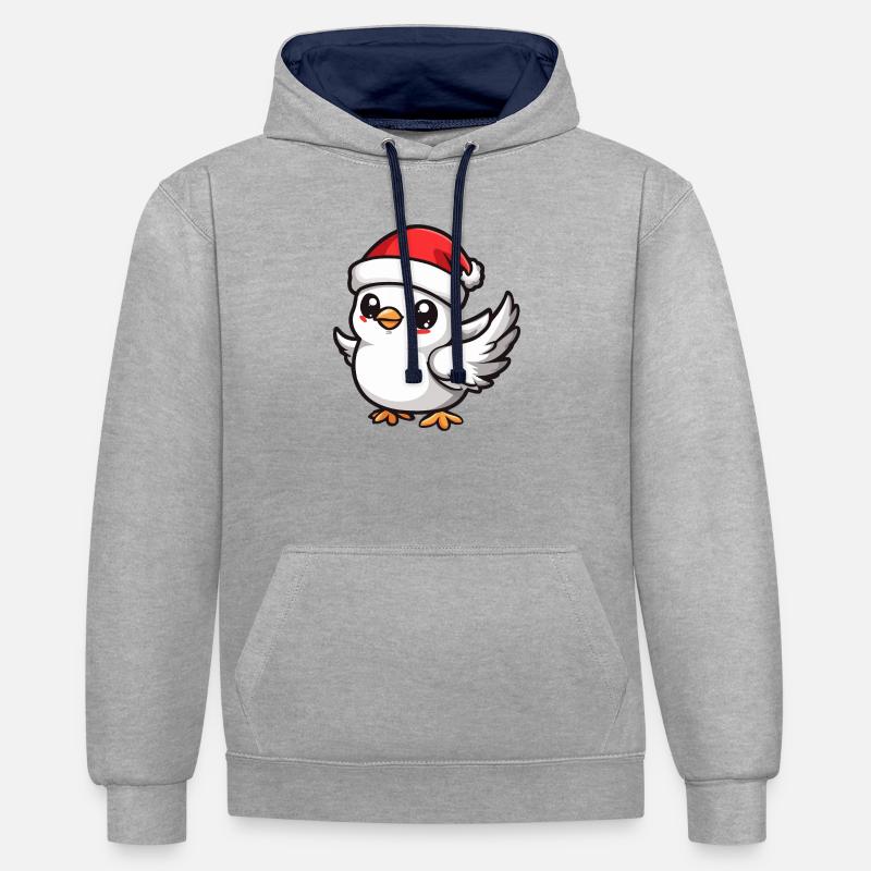 Colombe Oiseau Noël - Sweat à capuche contrasté - gris chiné/bleu marine