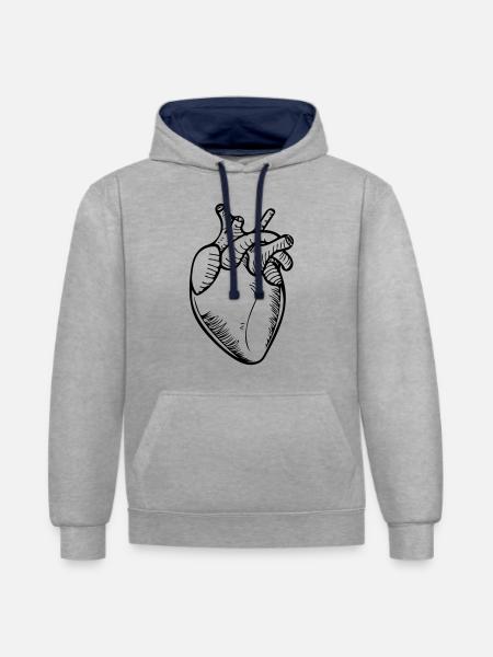 Herz - Kontrast-Hoodie - Grau meliert/Navy