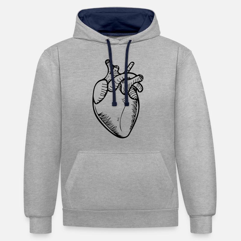 cœur - Sweat à capuche contrasté - gris chiné/bleu marine