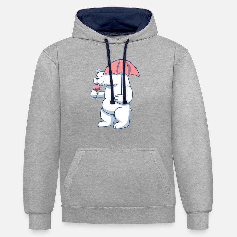 Crème glacée ours polaire - Sweat à capuche contrasté - gris chiné/bleu marine