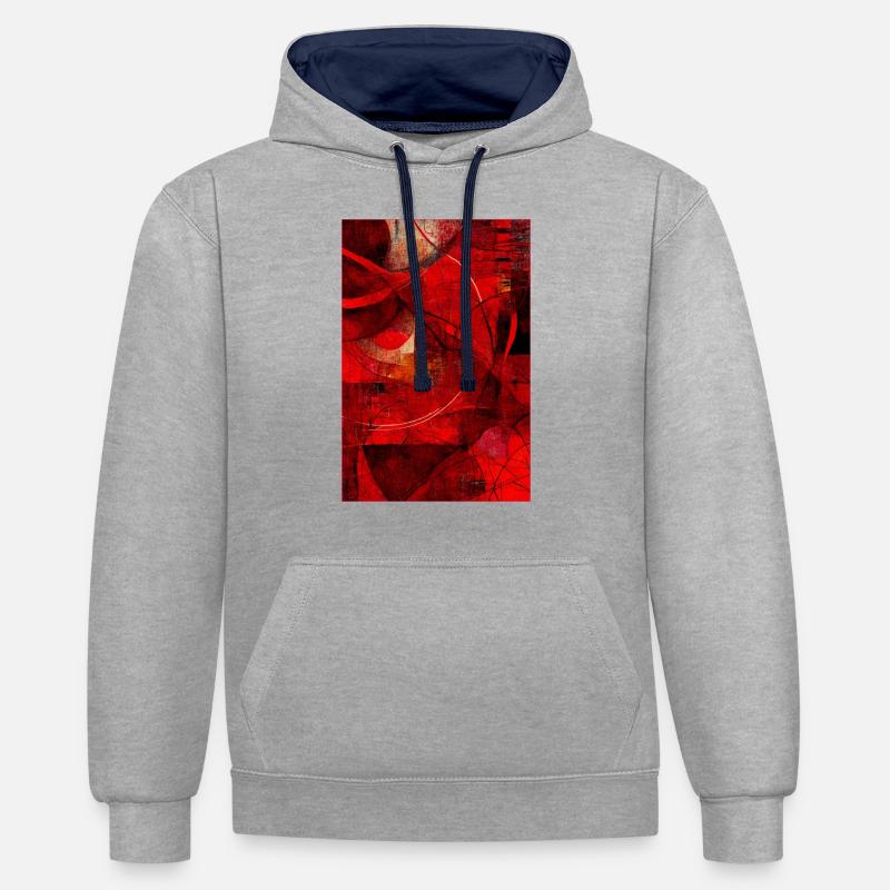 Fabric red pattern abstract - Kontrast-Hoodie - Grau meliert/Navy