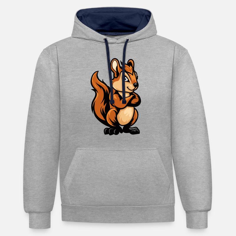 Bande dessinée écureuil - Sweat à capuche contrasté - gris chiné/bleu marine