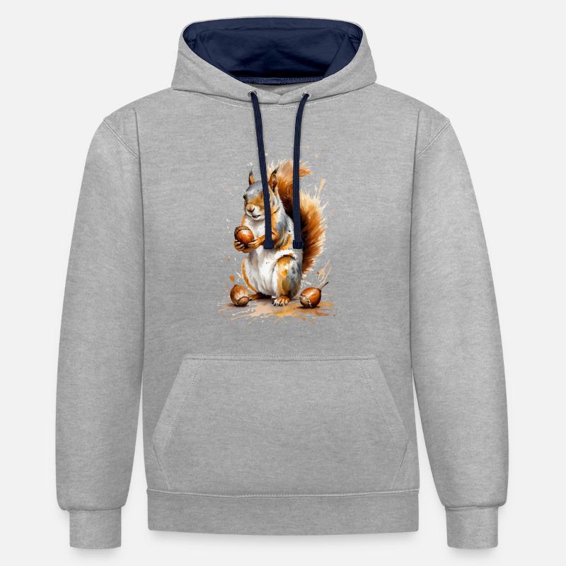 Eichhörnchen mit Eichel - Autumn Delight - Kontrast-Hoodie - Grau meliert/Navy