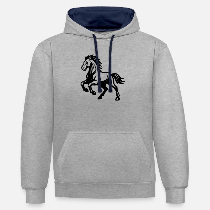 Cheval - Sweat à capuche contrasté - gris chiné/bleu marine