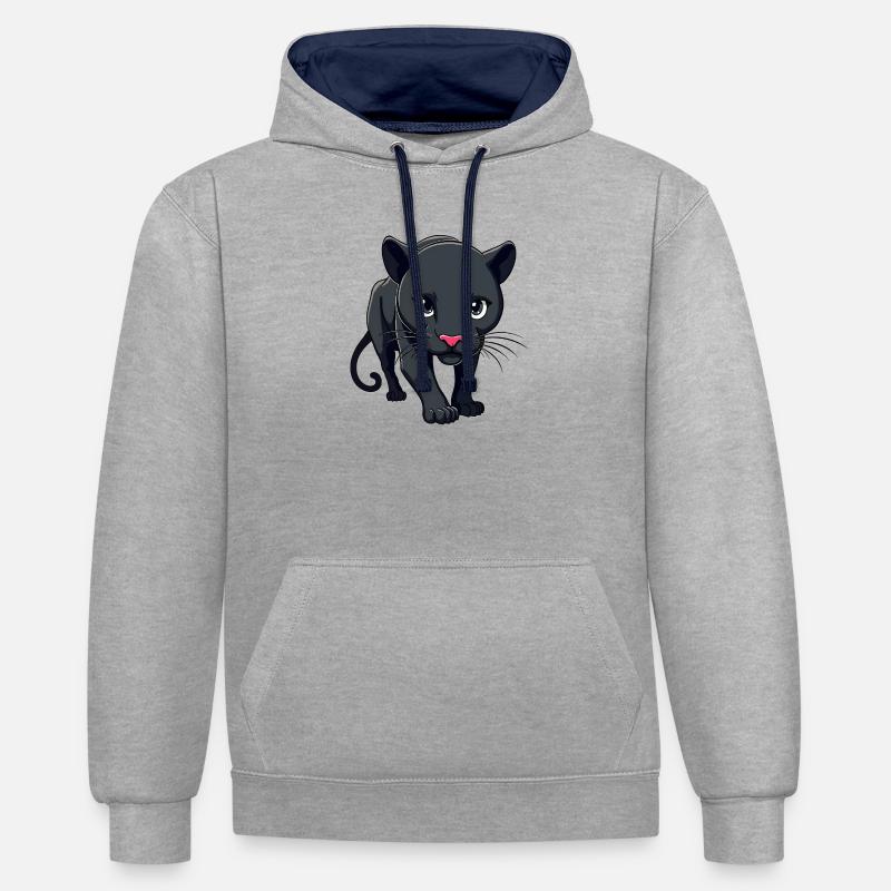 Panthère - Sweat à capuche contrasté - gris chiné/bleu marine