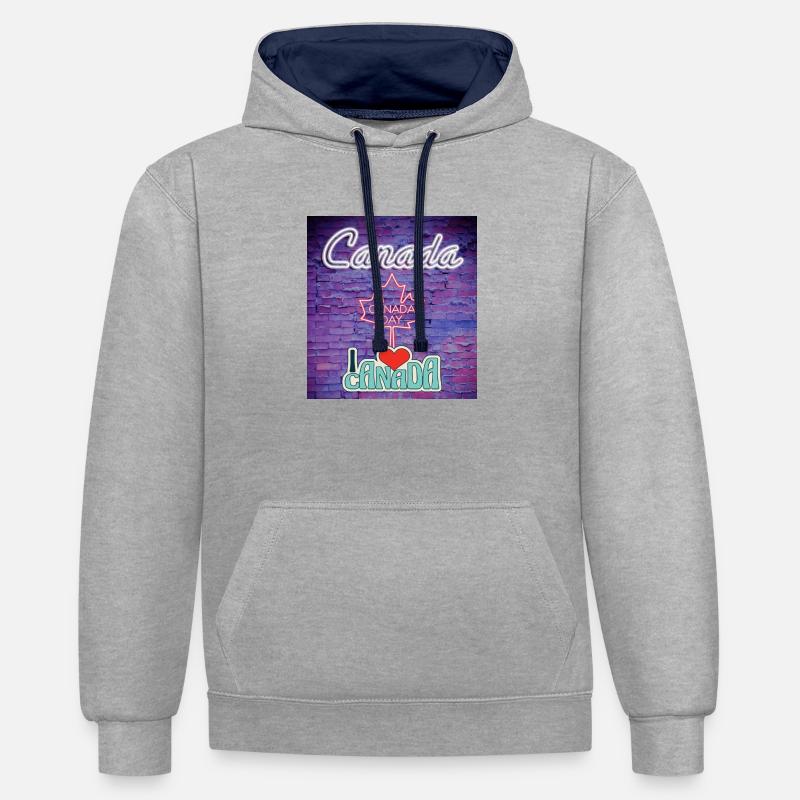 Canada, feuille d’érable. - Sweat à capuche contrasté - gris chiné/bleu marine