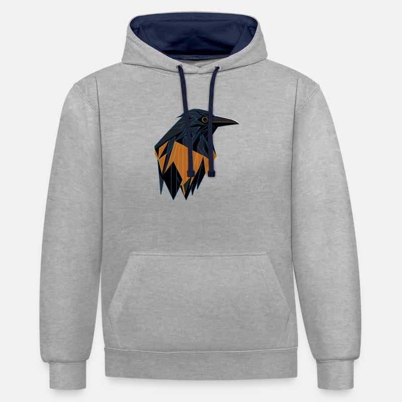 Corbeau géométrique - Sweat à capuche contrasté - gris chiné/bleu marine