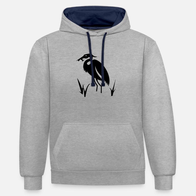 Héron - Sweat à capuche contrasté - gris chiné/bleu marine