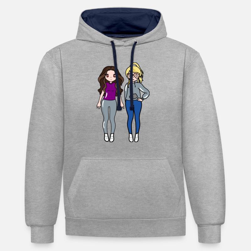 2 filles, chemisier violet - Sweat à capuche contrasté - gris chiné/bleu marine
