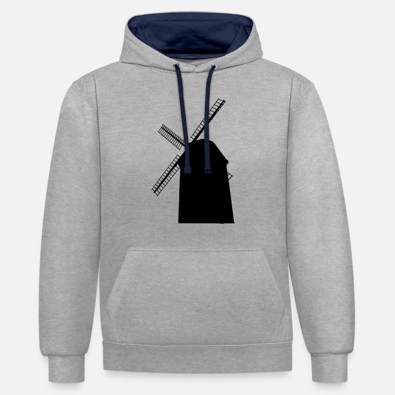 Moulin à vent - Sweat à capuche contrasté - gris chiné/bleu marine