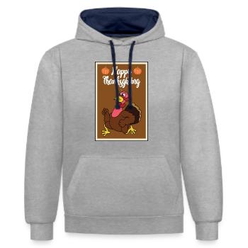 Thanksgiving turkey turkey thanksgiving - Contrast hoodie - heather grey/navy - Front - Liana (172cm) & Jaron (178cm)