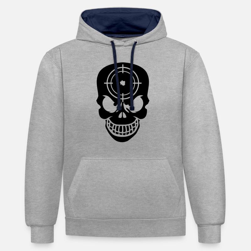 Evil Skull With Target - Kontrast-Hoodie - Grau meliert/Navy