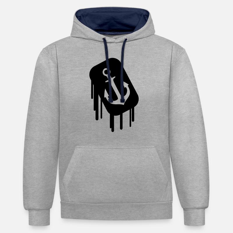 anker_2 - Sweat à capuche contrasté - gris chiné/bleu marine
