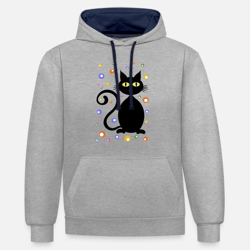 Chat - Sweat à capuche contrasté - gris chiné/bleu marine