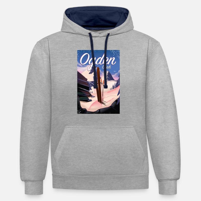Affiche de ski Ogden Utah - Sweat à capuche contrasté - gris chiné/bleu marine