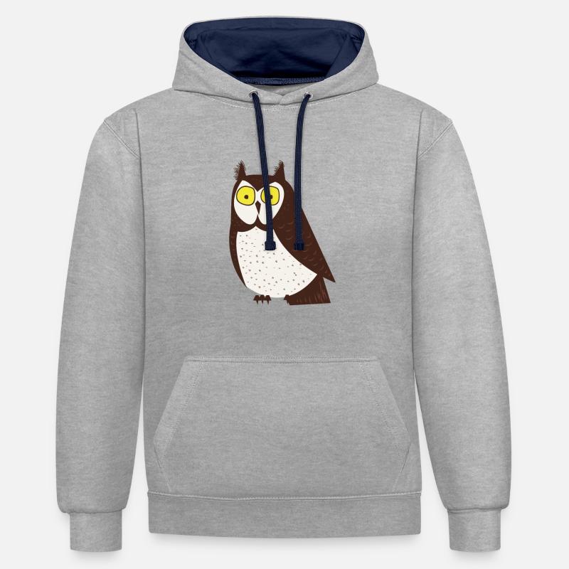 Hibou de dessin animé - Sweat à capuche contrasté - gris chiné/bleu marine