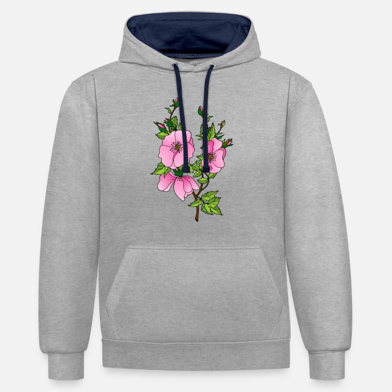 Fleur - Sweat à capuche contrasté - gris chiné/bleu marine