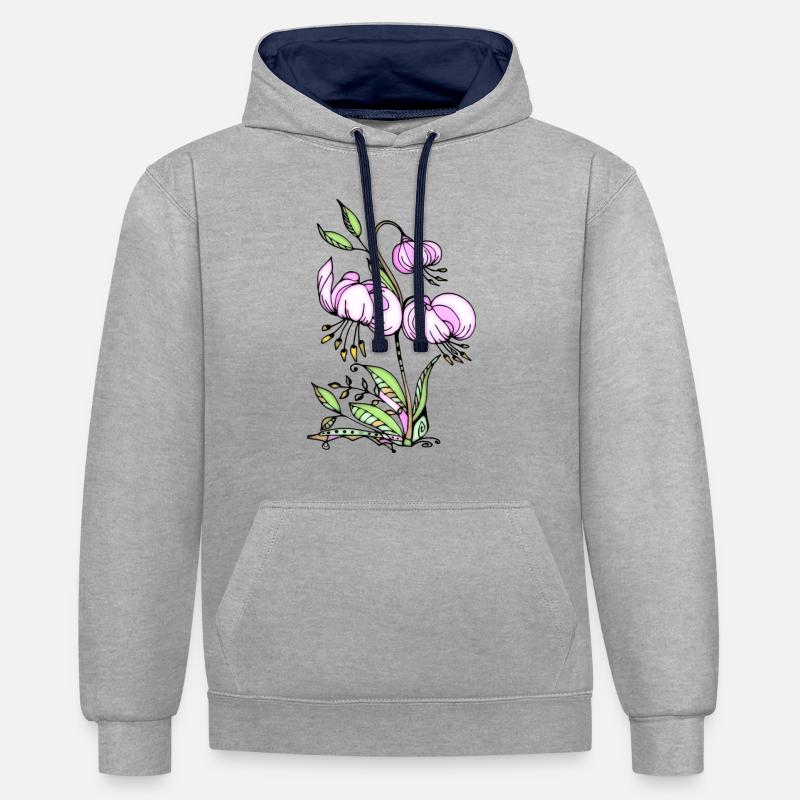 Fleur - Sweat à capuche contrasté - gris chiné/bleu marine