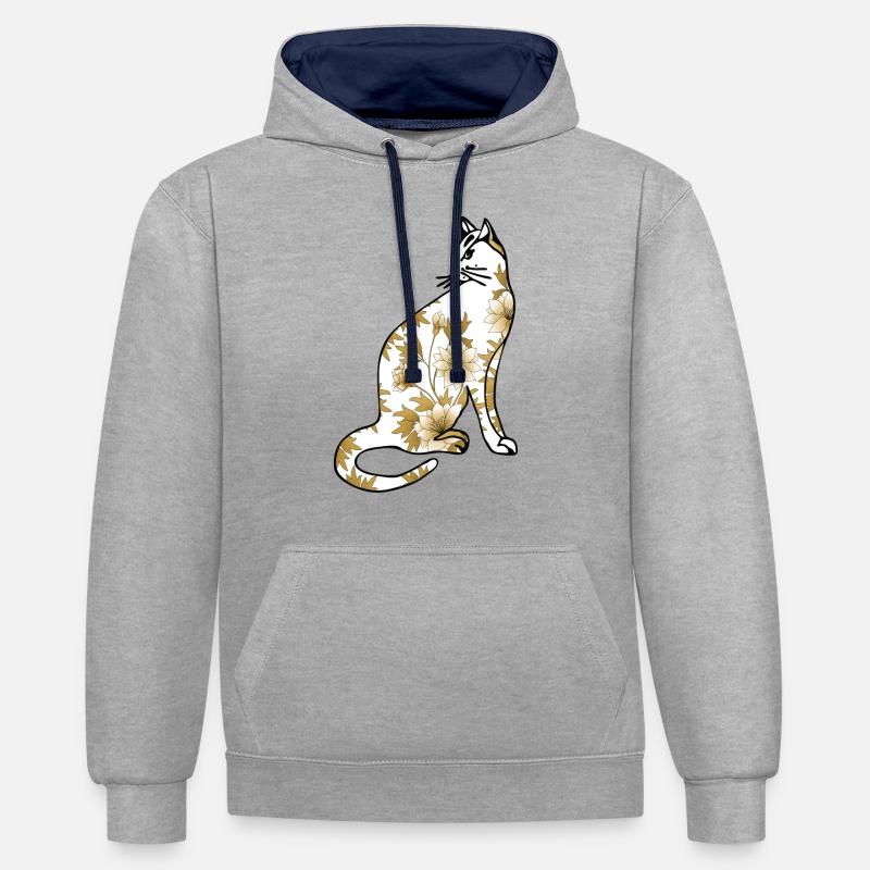 Chat - Sweat à capuche contrasté - gris chiné/bleu marine