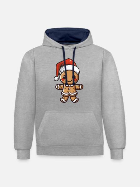 lebkuchenmann - Kontrast-Hoodie - Grau meliert/Navy