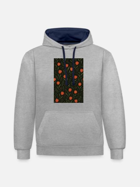 Tulip Pattern - Contrast hoodie - heather grey/navy