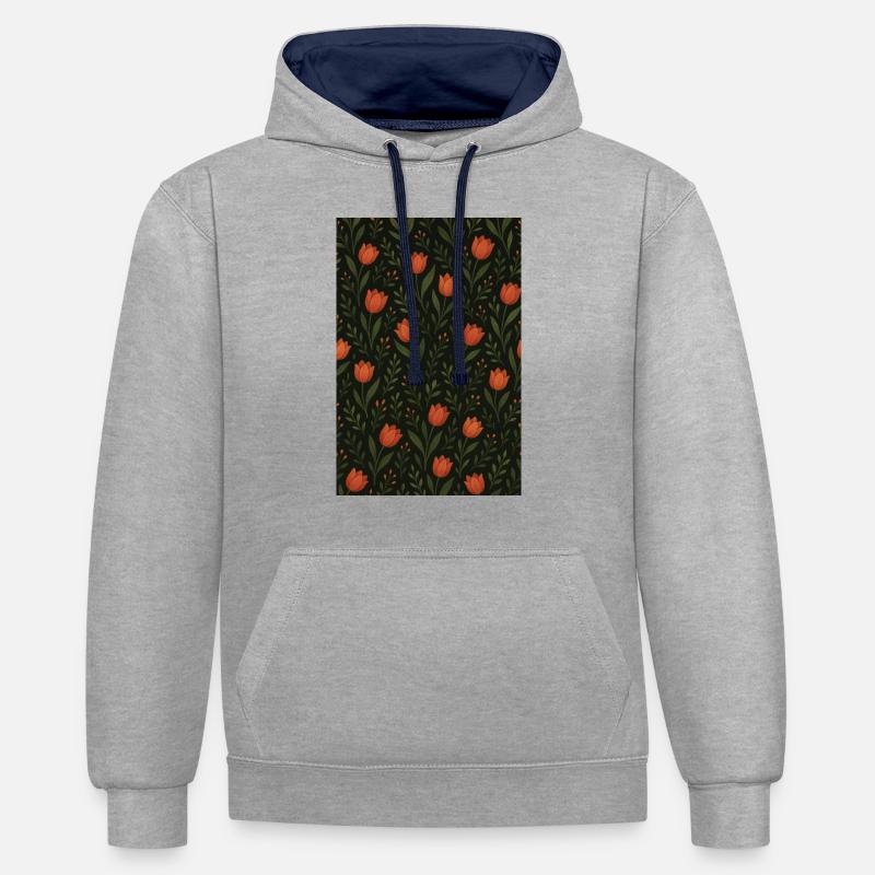 Tulip Pattern - Contrast hoodie - heather grey/navy