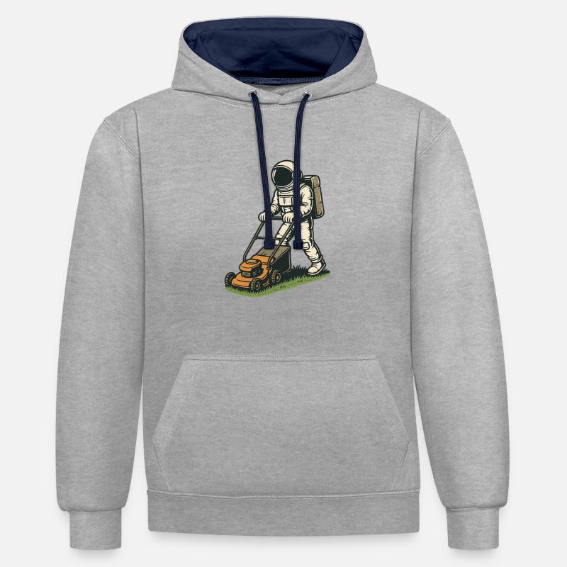 Astronaute tondant la pelouse - Sweat à capuche contrasté - gris chiné/bleu marine
