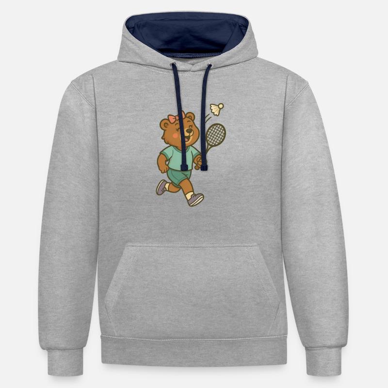 Badminton - Ours - Sweat à capuche contrasté - gris chiné/bleu marine