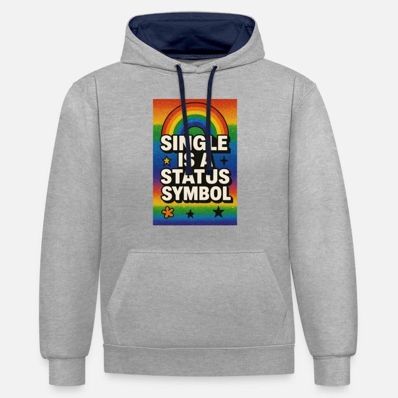 Single ist ein Statussymbol Regenbogen - Kontrast-Hoodie - Grau meliert/Navy