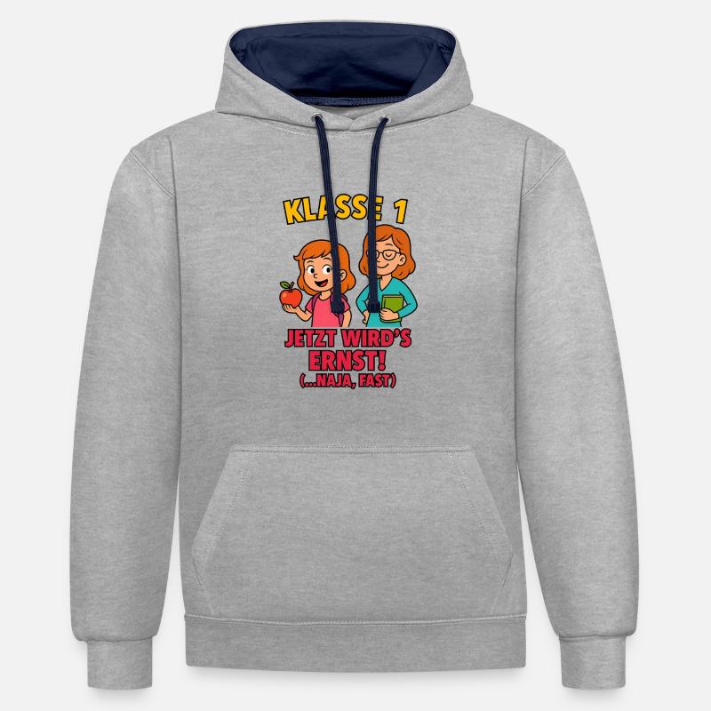 La classe 1 devient sérieuse - Sweat à capuche contrasté - gris chiné/bleu marine