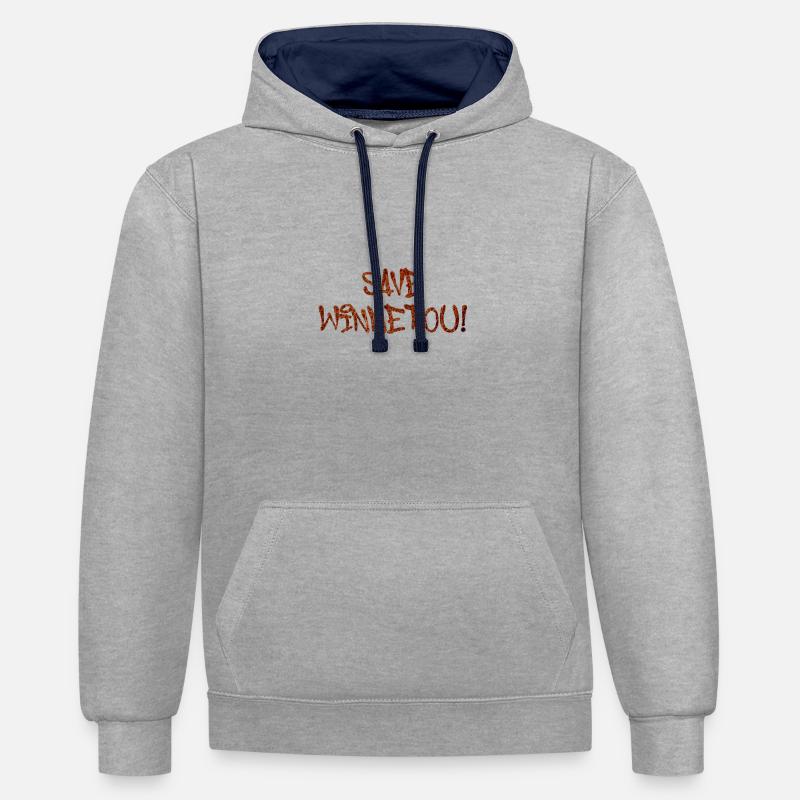 enregistrer winnetou,police,typo,noir,occidental,marron - Sweat à capuche contrasté - gris chiné/bleu marine