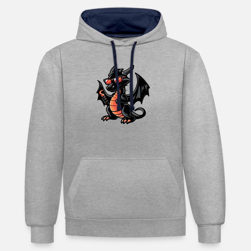 Dragon Bande Dessinée Cool - Sweat à capuche contrasté - gris chiné/bleu marine