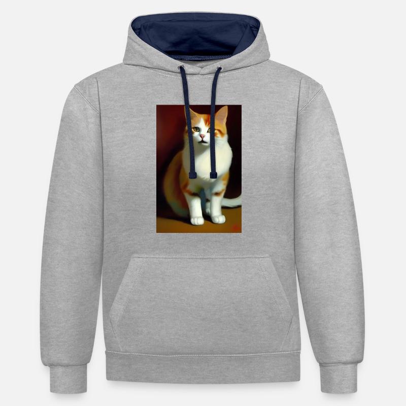 Image du chat - Sweat à capuche contrasté - gris chiné/bleu marine