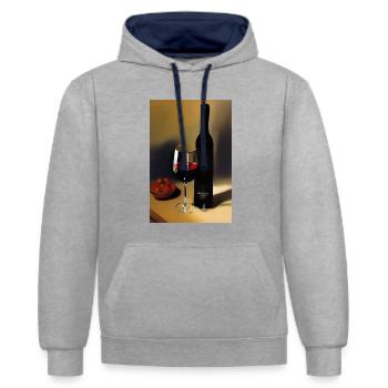 Buveurs de vin - Sweat à capuche contrasté - gris chiné/bleu marine - Devant - Liana (172cm) & Jaron (178cm)