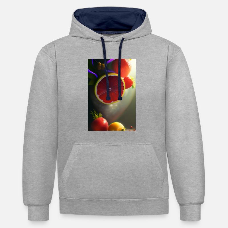 Fruit - Sweat à capuche contrasté - gris chiné/bleu marine