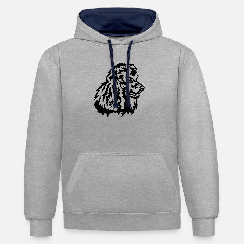 Grosse tête de caniche - Sweat à capuche contrasté - gris chiné/bleu marine
