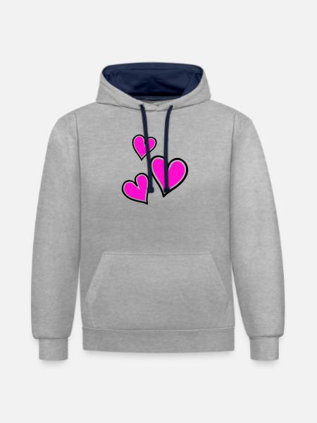 Bright Pink Heart Pattern - Contrast hoodie - heather grey/navy