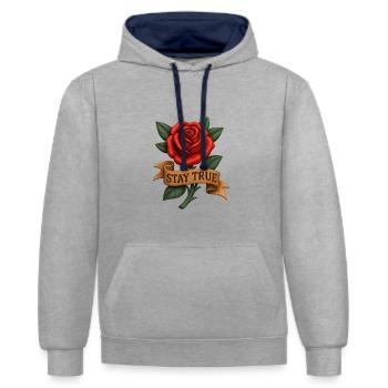 Stay Loyal Rose Motif - Sweat à capuche contrasté - gris chiné/bleu marine - Devant - Liana (172cm) & Jaron (178cm)