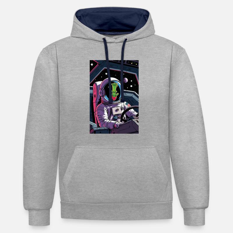 Cactus Alien dans l’espace - Sweat à capuche contrasté - gris chiné/bleu marine